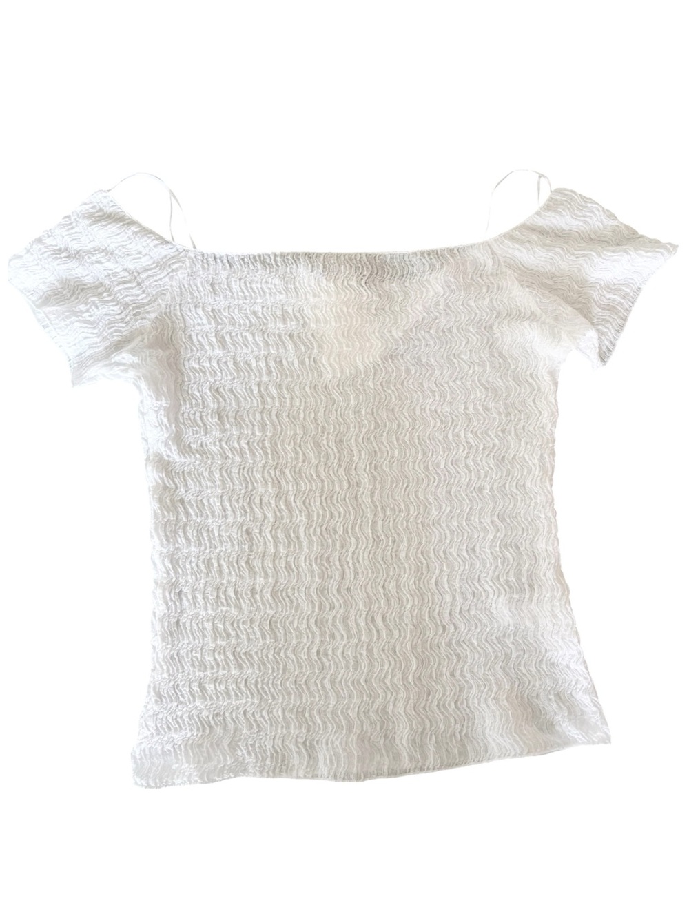 White Off-Shoulder Textured Short Sleeve Top